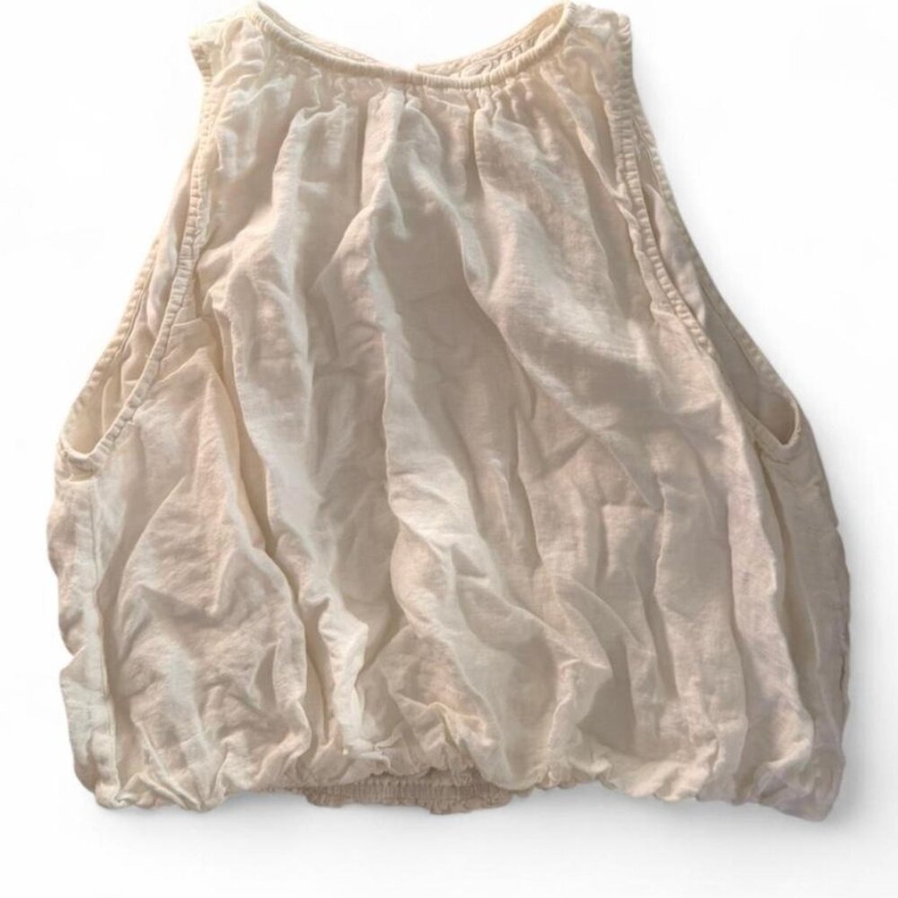 Anthropologie White Bubble Hem Sleeveless Blouse | Size L | Cream/White